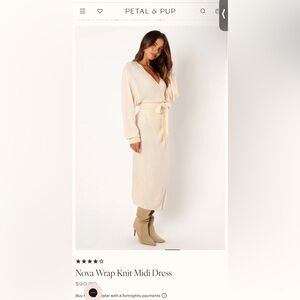 Petal & Pup Beige Wrap Knit Midi Dress Size 8/Large NWT